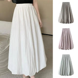 Lantern Skirt Elastic High Waist Bubble Maxi Skirt with Ankle-length Lantern Design Solid Color A-line Streetwear for Spring