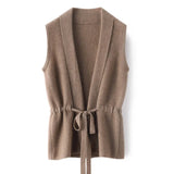 Luxury 100% Merino Wool V-Neck Tie Vest Women's Knitted Cardigan Coat Sweater 2023 Autumn/Winter Fashion Soft Comfortable Jacket