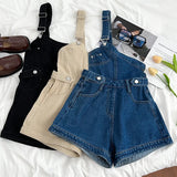 Getadme-Casual Denim Jumpsuits Women Spring Summe Retro Short  Fashion  One-shoulder Wide Leg Pants 2024 New Cool Girls Streetwear