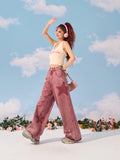 Getadme Pink Star Straight Leg Jeans Women's Summer Design Feel Y2K Loose and Slim Wide Leg Casual Pants