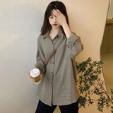 Lucyever Vintage Plaid Shirts for Women Spring Autumn Long Sleeve Loose Casual Blouse Woman Korean All-Match Buttons Up Blusas