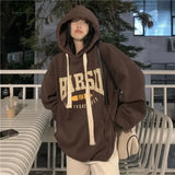 Getadme-Vintage Casual Women Pullovers Harajuku Graphic Korean Fashion Streetwear Brown Hoodies Winter Thick Loose All-match