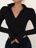 solid color casual T-shirt women long sleeves turtleneck crop tops sexy simple style party club 2022 spring summer new