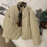 Getadme  Women cotton jacket khaki color lamb wool cotton jacket plush thickened round neck single breasted minimalist jacket