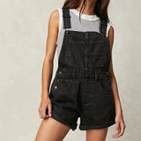 Getadme Y2K Vintage Black Denim Rompers Women Sleeveless High Waist Jeans Playsuits Korean Fashion Chic Jumpsuits Overalls Baggy Shorts