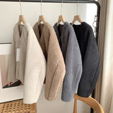 Getadme Lamb Fur Women Coats Autumn Winter Solid Thick Warm V-Neck Long-Sleeved Casual All Match Female Outwear Jackets