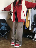 Deeptown Harajuku Corduroy Baseball Jacket Women 90s Vintage Striped Patchwork Varsity Coats Loose Casual College Outerwear Kpop