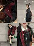 Korea Reversible Lattice Leather Jacket Women American Patchwork Loose Bomber Jackets Harajuku Vintage Zipper PU College Style