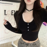 Getadme-Coquette Lace T-shirts Women Y2k Aesthetic Black Long Sleeve T Shirts Korean Fashion Slim Corset Crop Tops Female Sexy