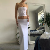 Getadme Women 2 Piece Long Skirt Sets Sexy Strapless Tube Top Bodycon Maxi Skirts Y2k Two Piece Outfit Summer Clothing Beach Wear