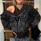 Getadme 2024 Cross Border Spider Web Zipper Sweater Women's Casual Trendy Hoodie Spring and Autumn Fleece American Coat