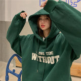 Getadme-Autumn Retro Green Letter Hoodie Women Ins Plus size Loose Hip Hop Hoodies Fashion Brand American Streetwear Oversized Outerwear