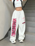 Getadme  Korean Y2K White Sweatpants Women Streetwear Kpop Letter Print Sports Pants Oversized Hip Hop Wide Leg Jogging Trousers