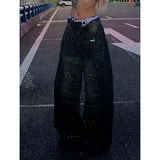 Women's Retro Wide Leg Baggy Casual Denim Trouser Harajuku Washed High Waist Loose Jeans 2024 Autumn Blue 2000s Pants