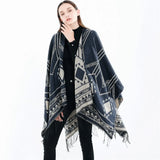 Getadme-Cloak Poncho Capes 2024 New Indian Nepalese Style Geometric Tassel Split Women Shawl Warm Air Conditioning Room Lady Blue