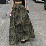 Japanese Summer High Waist Camouflage Long Skirt Women Print Vacation Skirts Causal Y2k Korean Fashion Vintage Faldas Maxi Jupe