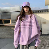 GETADME Fashion Solid Color Printing Letter Casual Sweatshirts Female Clothing 2024 Autumn Oversized Korean Tops All-match Sweatshirts