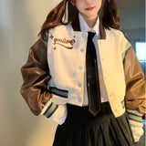 Getadme-Y2k Harajuku Cropped Leather Jackets Oversized Coat Baseball Jacket Women Korean Fashion Streetwear Letter Print Sweet