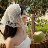 Korean Ins Lace Hair Scarf Women Retro Triangle Hair Band Strap Hair Bag Headscarf Hat Travel Photo Headband Turban Accessorie