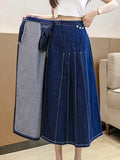 Getadme Denim Pleated Skirt Women Korean Fashion Irregular Skirt Harajuku Vintage One Piece Skirts Ladies Casual High Waist A-line Skirt