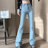 Retro Blue Elastic Jeans Women's High Waist Show Flare Pants New Arrival Desnim Wide Leg Slim Fit