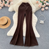 Women Solid High Waist Flare Pants Wide Leg Korean Fashion Elegant Casual Vintage Autumn Streetwear Clothing