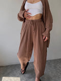 Getadme-2024 Spring Women's Tracksuit with Buttons Shirt Casual Loose Soft Wide Leg Trousers Home Suit Two Piece Set for Women Outfits