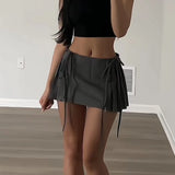 Getadme-Y2k Sexy Pleated Mini Skirt Women Summer Low Waist A-line Zipper Split Lace-up Kpop Micro Skirt Streetwear Girl Fashion