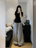 Getadme  Casual Grey Sweatpants Women Korean Style Wide Leg Sports Pants Harajuku Basic Oversize High Waist Black Trousers Female