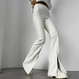 Getadme Euro-american Style Autumn and Winter New PU Leather White Splicing Slit Sexy Tight Micro Horn Leather Pants Women