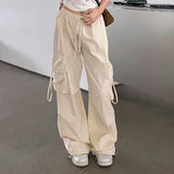 Getadme-Hip Hop Y2K Cargo Pants Women Streetwear Harajuku Big Pockets Casual Trousers Korean Loose High Waist Design Solid Pants Z