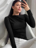 Getadme-Black T-Shirts Long Sleeve Top Women Basic Crop Top Spring Fall Pullover Solid Skew Neck T Shirt Streetwear Basic White Y2K Tees