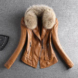 Getadme Spring Autumn Real Fur Leather Jacket Women Small Coat Slim-Fit PU All-Match Casual Motorcycle