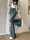 Vintage high waist jeans women skinny flared pants new washed craft horseshoe pants fashionable baggy slouchy trousers