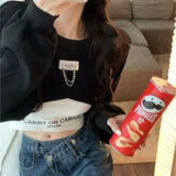 O Neck Chain Irregular Y2k Sweatshirts Fashion Korean Crop Tops Harajuku Punk Gothic Streetwear Women's Clothing Camis Suit