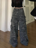 2024 Trashy Y2K Fashion Washed Camouflage Multi Pockets Baggy Jeans Cargo Pants For Women Clothes Wide Leg Loose Lady Trousers