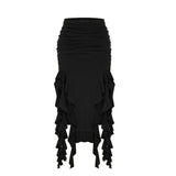 Summer Black Skirt Women Split Asymmetrical Sexy High Waist Skirt Streetwear Bodycon Solid Folds Fashion Slim Party Long Skirts