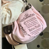 Getadme Y2K Women Pink Vintage Gothic Tote Bag Aesthetic Large Capacity Embroidery Letter Retro Ladies Grunge Chain Travel Shoulder Bags