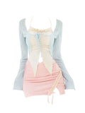 Getadme -Women 2000s Japanese Fashion Gyaru Hot Sexy Fairy Core Outfits 3 Piece Set Kawaii Camisole + Coquette Bolero + Mini Micro Skirt