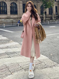 Pink Woolen Coat Women's Mid length 2023 Autumn/Winter New Korean Version Loose and Versatile Hepburn Style Small Woolen Coat