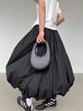 Getadme Long Skirt Women Elegant Solid Elastic Waist A-line Vintage Korean Fashion Loose Balloon Maxi Skirt Casual Streetwear