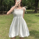 Rimocy Sweet Spaghetti Strap White Dress Female 2024 Summer A Line Fluffy Mini Dress Women Sleeveless Birthday Party Dresses