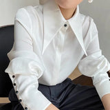 Getadme Autumn Vintage Satin Silk Women Shirt Elegant Turn Down Collar Woman Blouse White Long Sleeve Ladies Shirts Tops Blusas