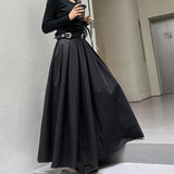 Getadme-Black Pleated Skirt Women 2024 Spring and Autumn Maxi Skirt New High Waist  Long Skirt for Women Clothing