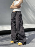 Black Oversized Parachute Pants Women Wide Cargo Trousers Japanese Style Casual Pleated Joggers Streetwear Vintage Y2k