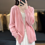 New 100% Cashmere Sweater For Women Hooded Zippered Cardigan Fashion Cashmere Sweater Women Leisure Sweater Autumn And Winter