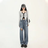 Korean Two Piece Suit Suspender Cardigan Women's Autumn Sexy V-neck Slim Y2K Crop Long Sleeve Cross Bandage Knit Tops