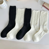 Women Socks Fashion Simple White Middle Tube Breathable Thin Black Long Socks Female Simple Japanese Style Girl Loose Socks Soft