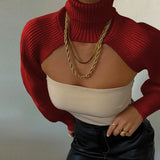 GETADME Sexy Turtleneck Long Sleeve Crop Sweater Women 2024 Autumn Solid Knitted Pullover Personality Lantern Sleeve Sweaters For Women