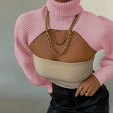 GETADME Sexy Turtleneck Long Sleeve Crop Sweater Women 2024 Autumn Solid Knitted Pullover Personality Lantern Sleeve Sweaters For Women